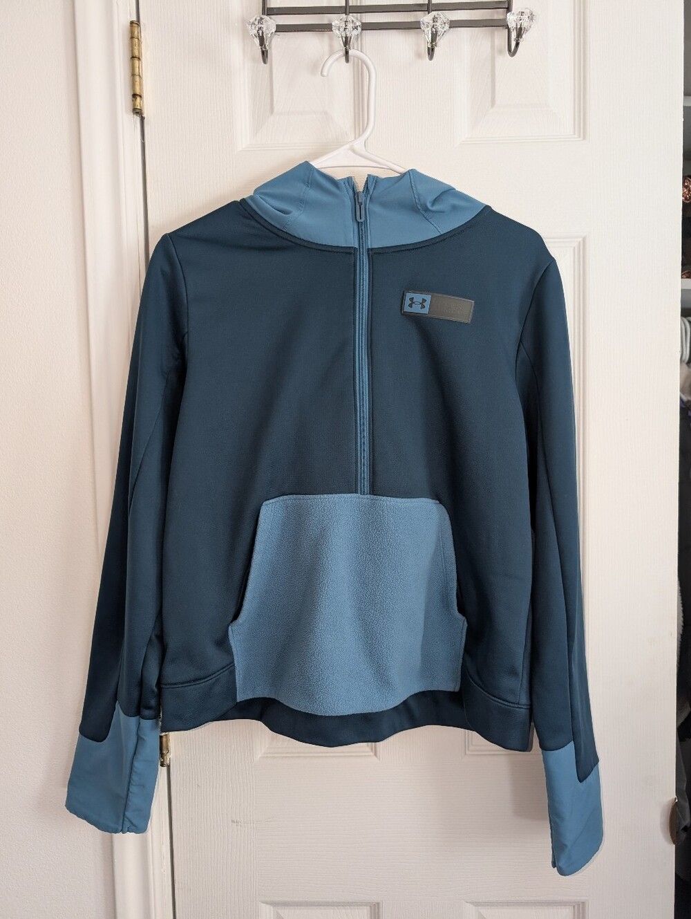 Under Armour Kids Navy and Light Blue Half-Zip Hooded Pullover